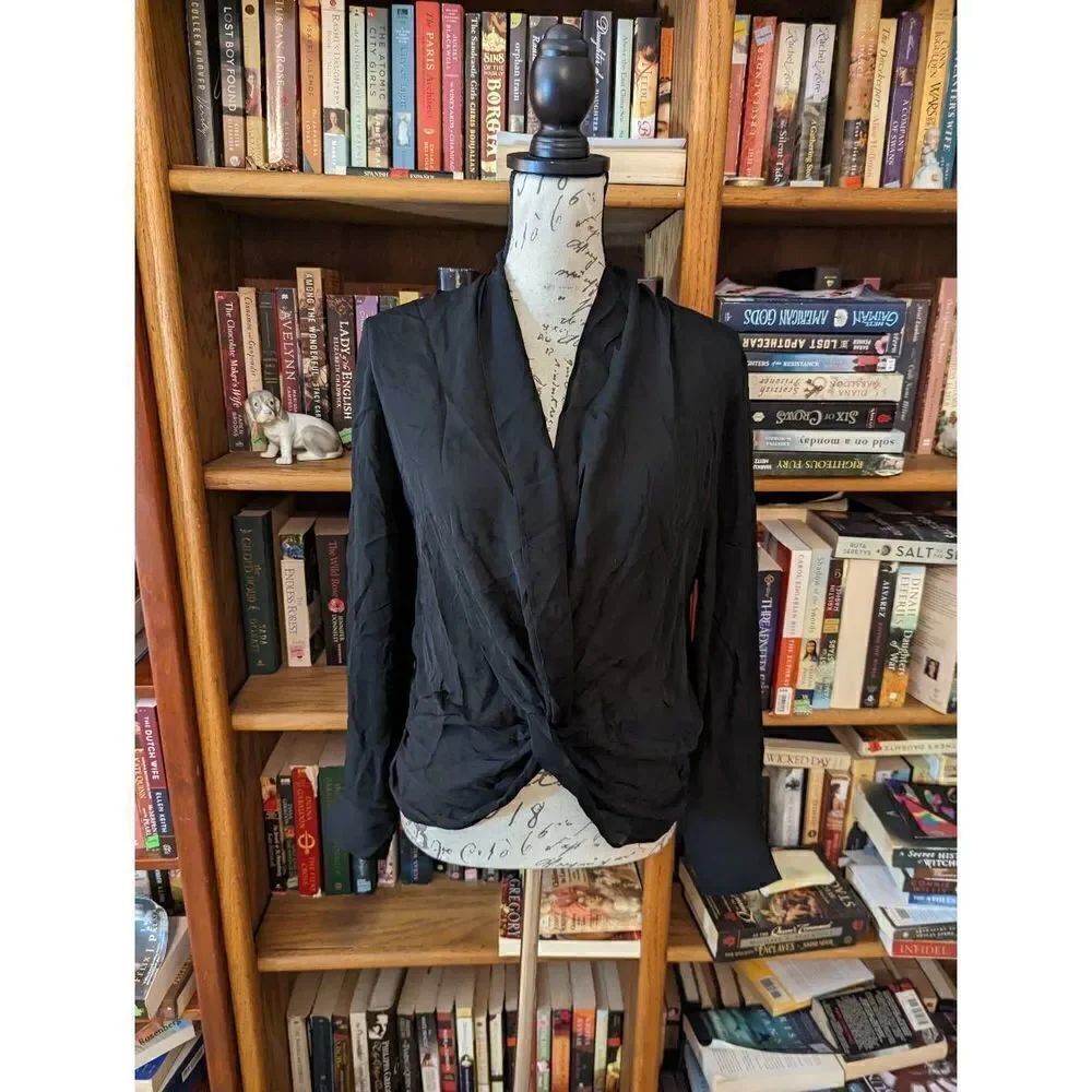 L'AGENCE black silk knotted and draped long sleeve blouse sz s nwot